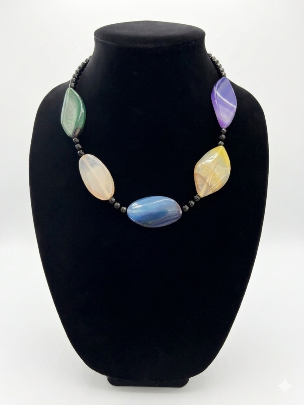Multicolor Agate Bead Necklace with Sterling Silver Clasp